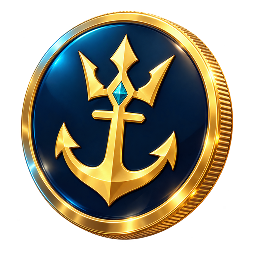 Three-dimensional CRN coin with the gold crown-anchor and turquoise gem